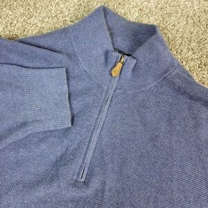 Brooks Brothers Mens Large Solid Blue Stretch Knit Quarter Zip Cashmere Blend